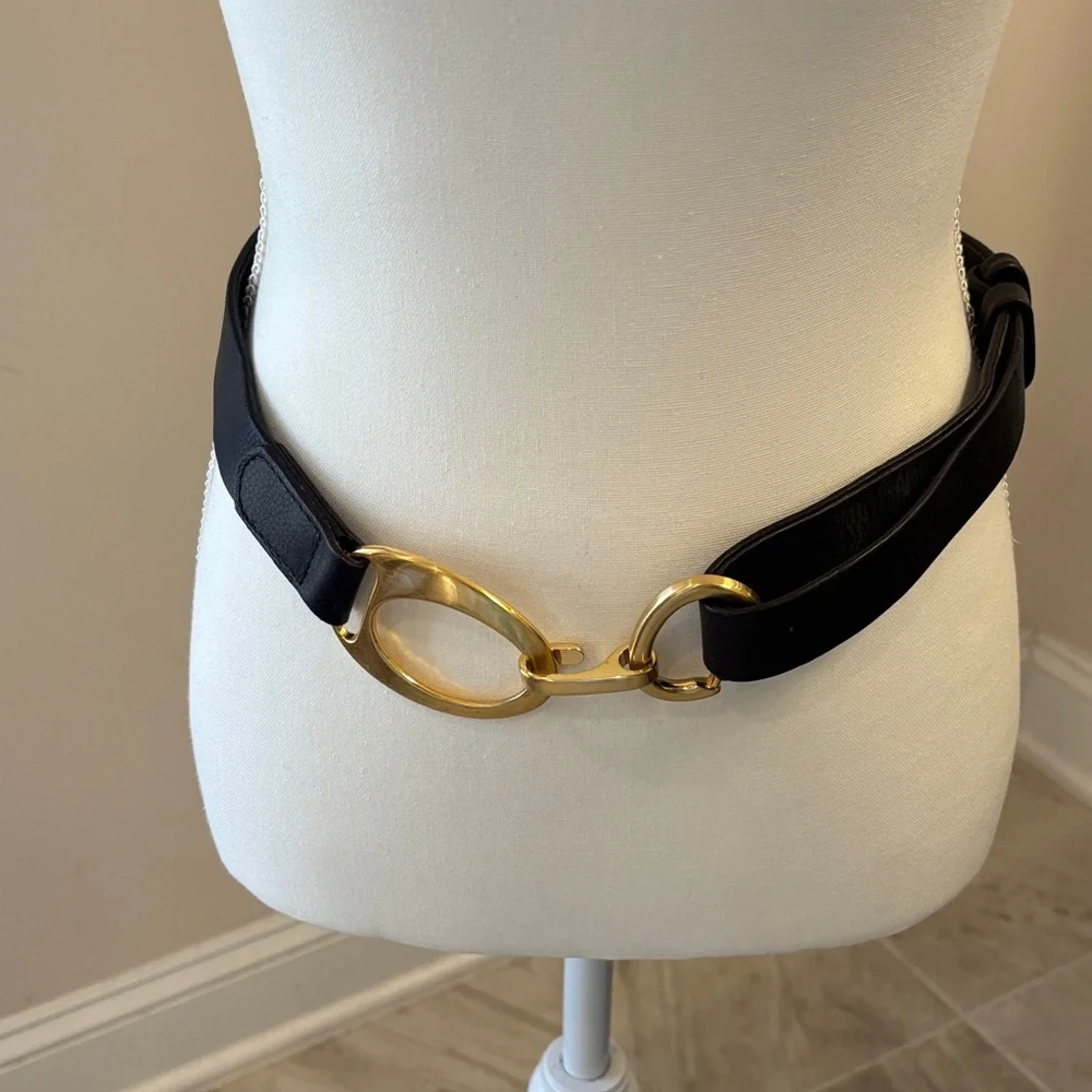 Chico’s Brown leather adjustable Belt with Gold Oval Hardware